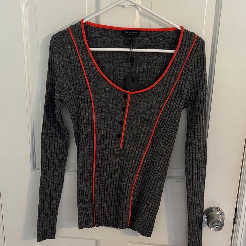Rag & Bone Charcoal and Red Ribbed Blouse